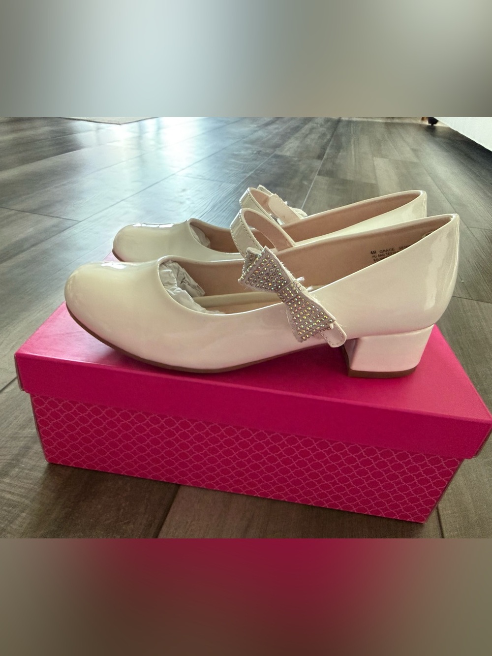 Kelly and Katie Grace Mary Jane Pump - White Glossy Dress Shoes with Bow Strap